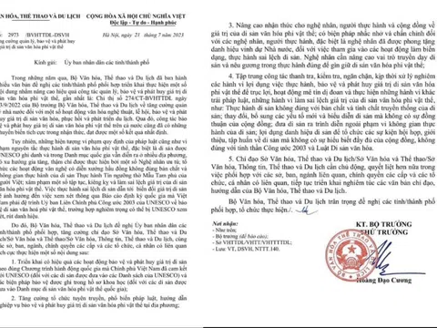 Bộ Văn hoá – Thể Thao và Du lịch: Tăng cường quản lý, bảo vệ và phát huy giá trị di sản văn hoá phi vật thể